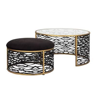 Kato Nesting Coffee Table and Ottoman - Havana Gold/Carbon by Varaluz