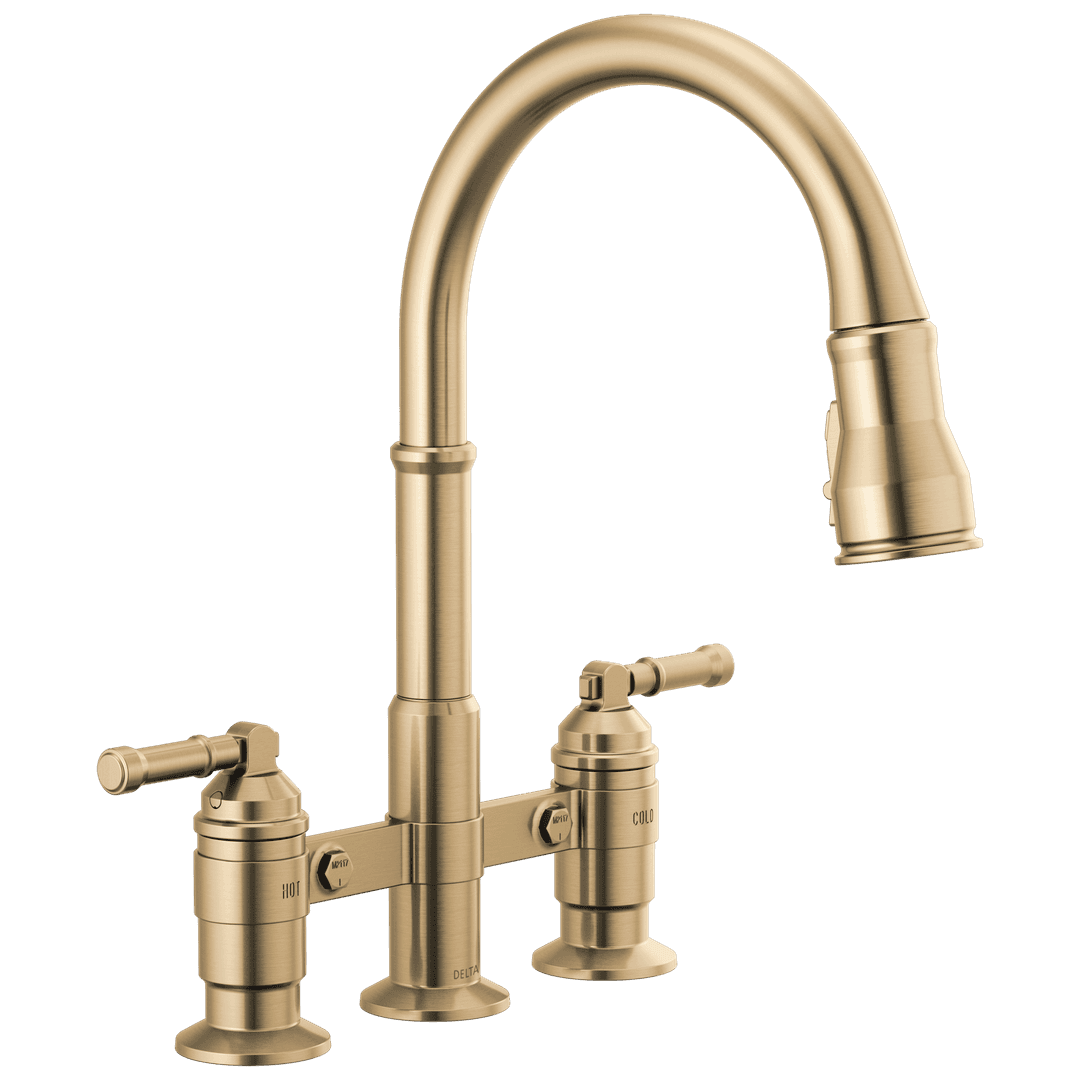 BroderickE Two Handle Pull-Down Bridge Kitchen Faucet by Delta Faucet