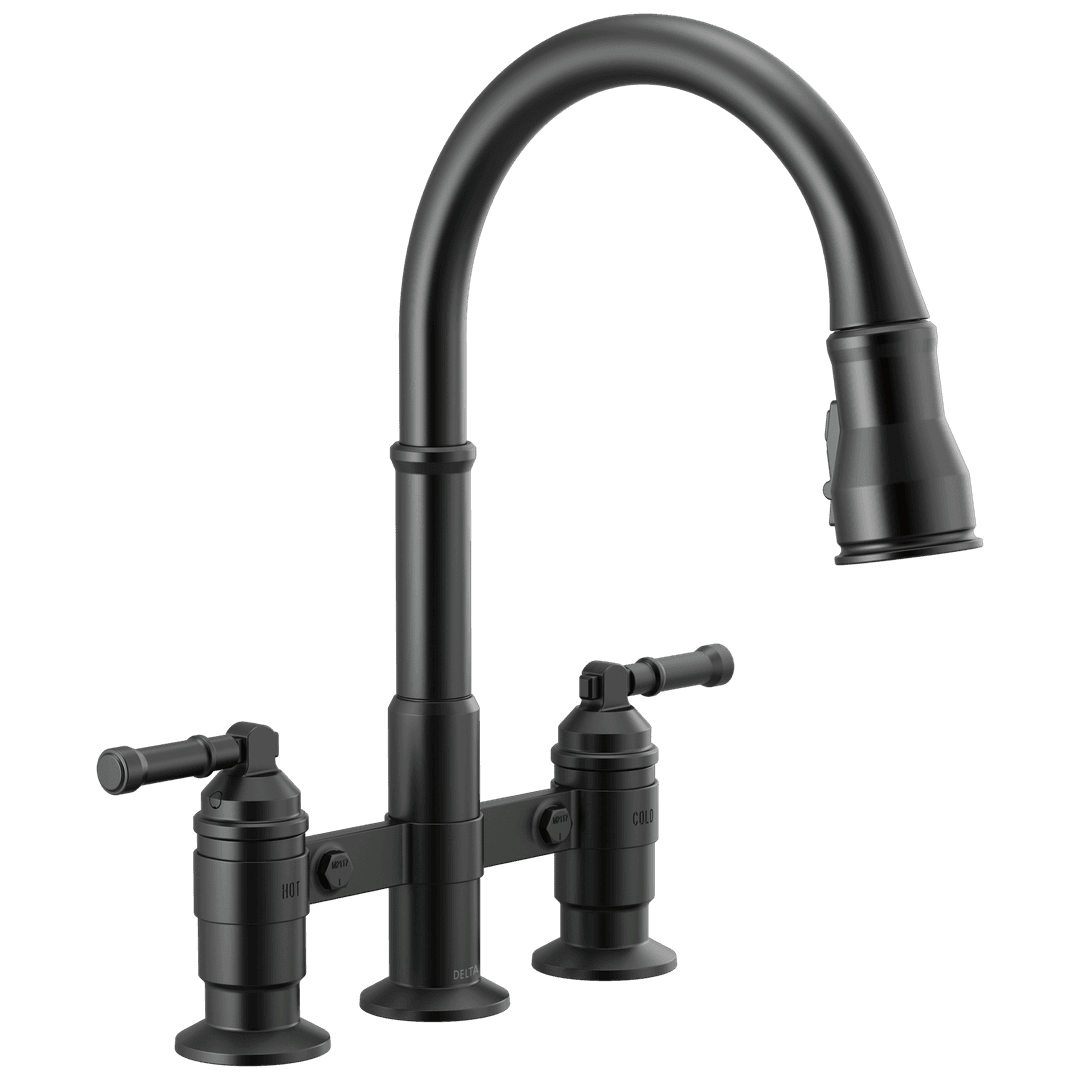 BroderickE Two Handle Pull-Down Bridge Kitchen Faucet by Delta Faucet