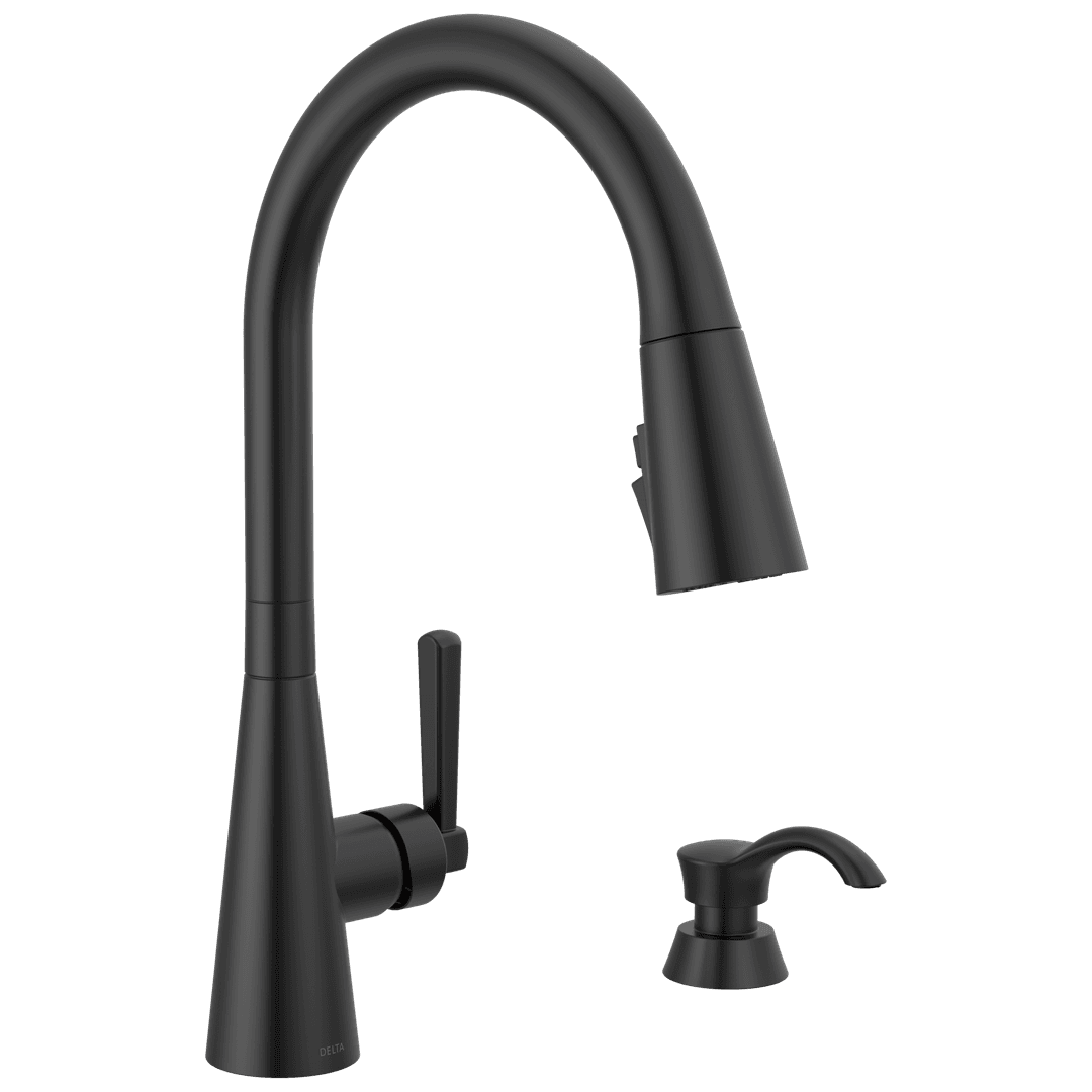 BoydE Single Handle Pull-Down Kitchen Faucet with Soap Dispenser and ShieldSpray Technology by Delta Faucet