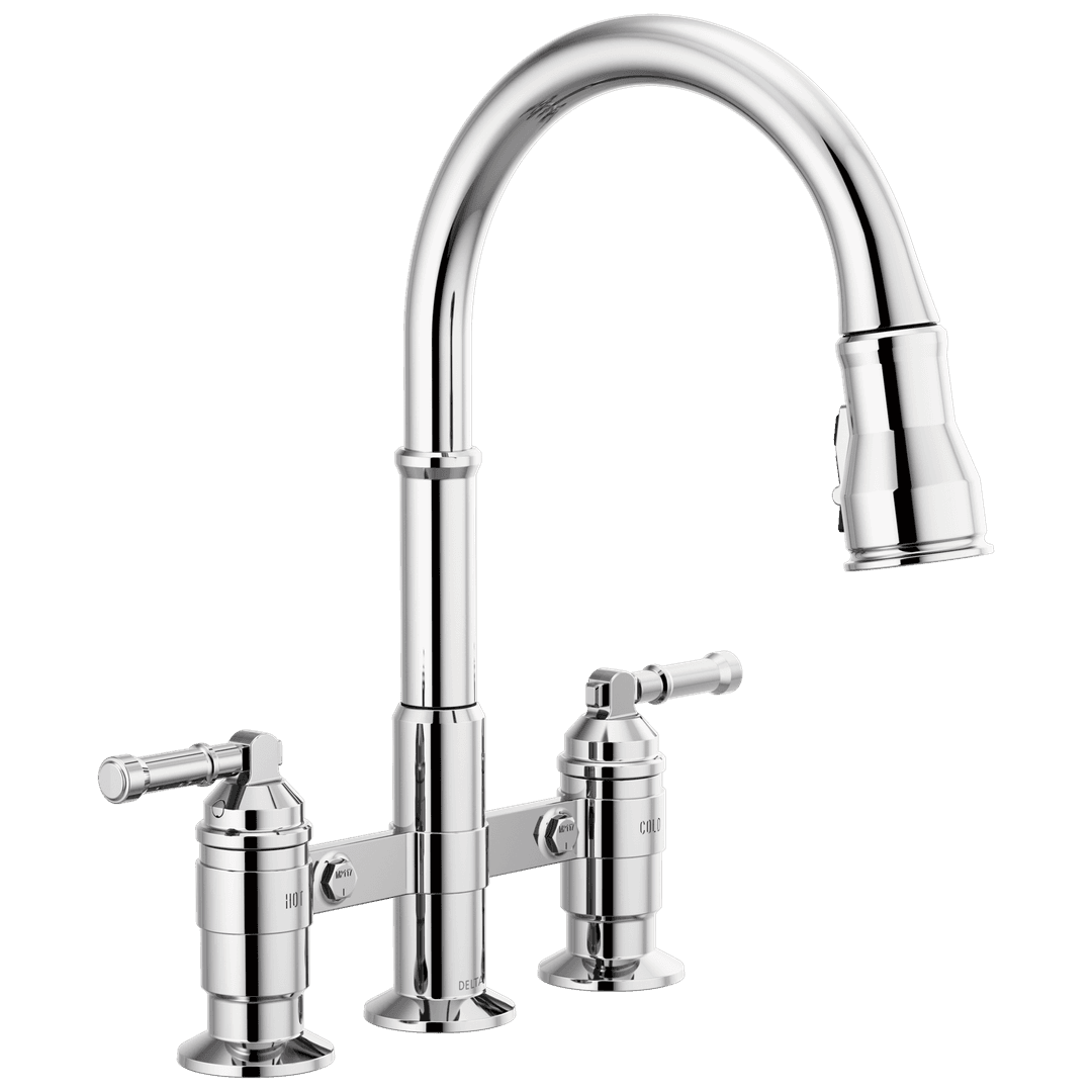 BroderickE Two Handle Pull-Down Bridge Kitchen Faucet by Delta Faucet