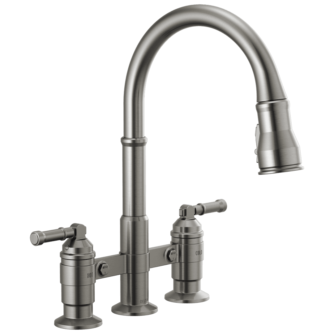 BroderickE Two Handle Pull-Down Bridge Kitchen Faucet by Delta Faucet