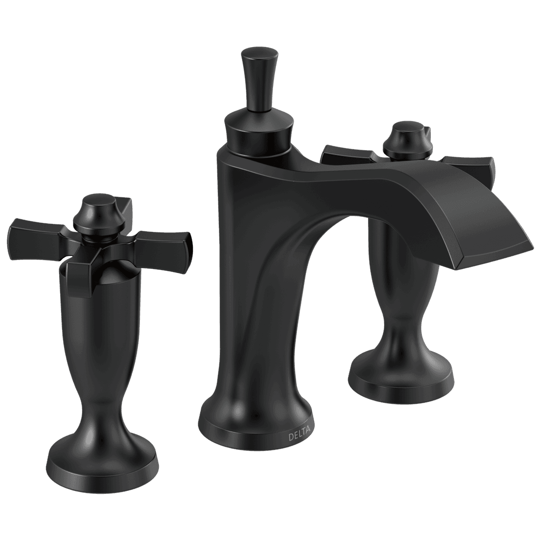 DorvalE Two Handle Widespread Bathroom Faucet - Matte Black by Delta Faucet