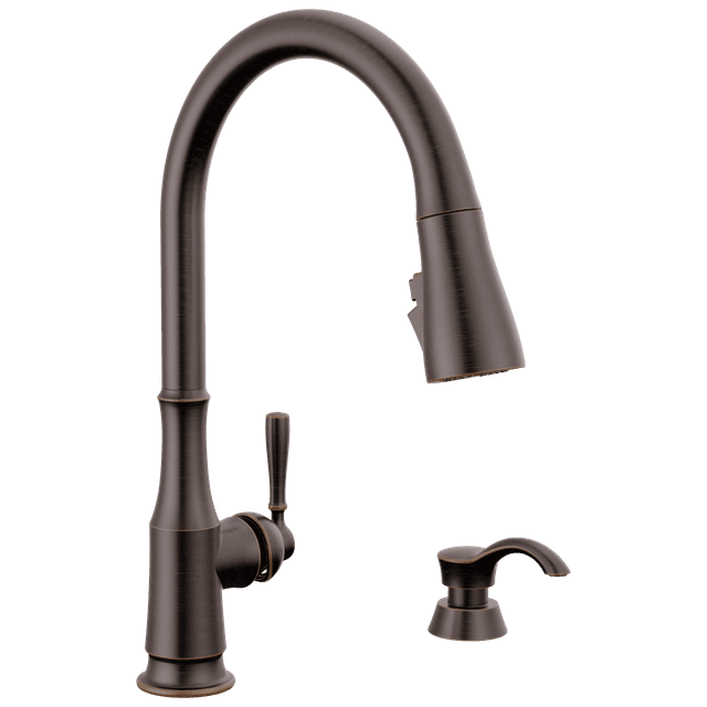 CaperteeE Single Handle Pull-Down Kitchen Faucet with Soap Dispenser and ShieldSpray Technology