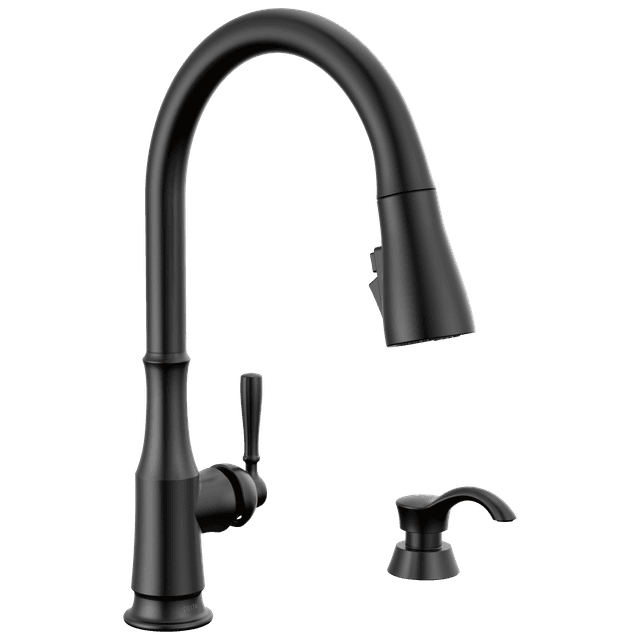 CaperteeE Single Handle Pull-Down Kitchen Faucet with Soap Dispenser and ShieldSpray Technology