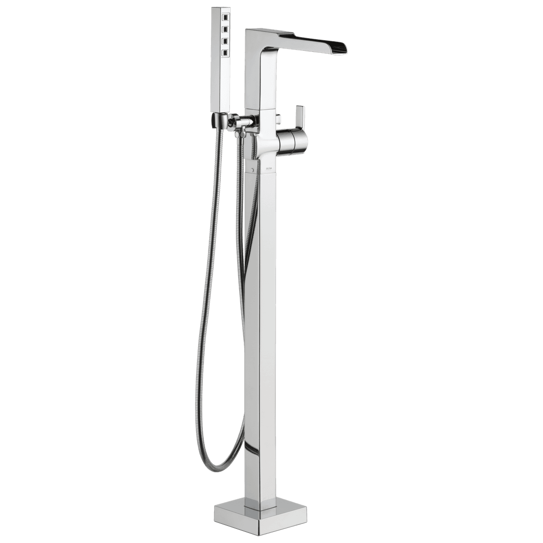 Ara Single Handle Floor Mount Channel Spout Tub Filler Trim with Hand Shower by Delta Faucet
