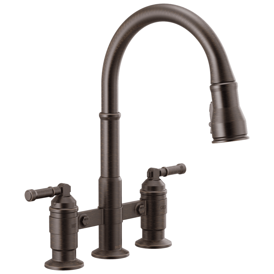 BroderickE Two Handle Pull-Down Bridge Kitchen Faucet by Delta Faucet